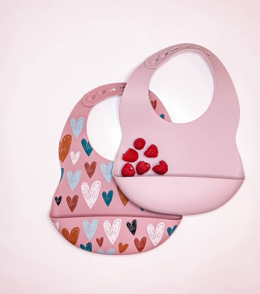 Baby Bibs - Hearts and Dusty Rose