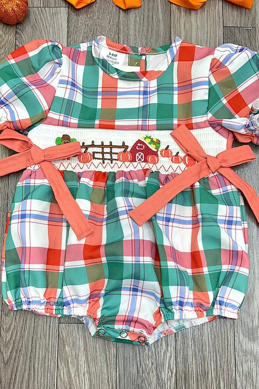 Smocked Plaid Thanksgiving Bow Romper