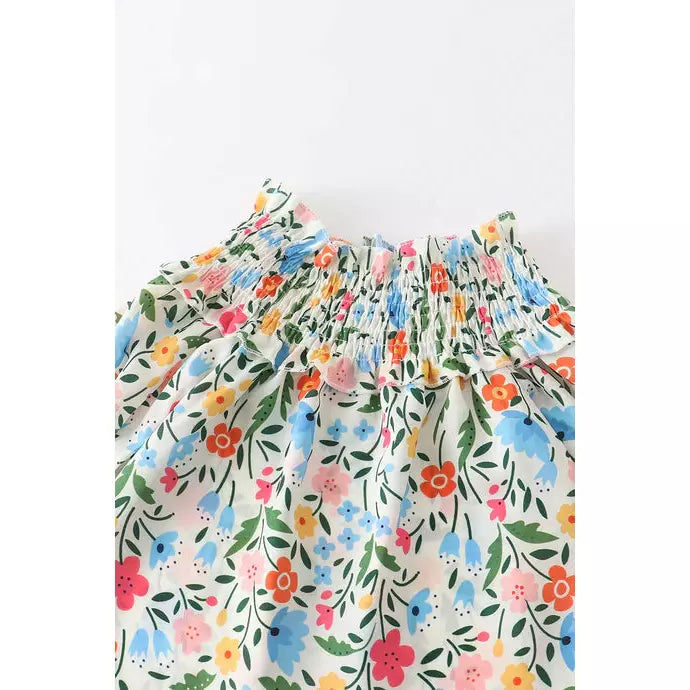 Smocked Bell Sleeve Floral Top