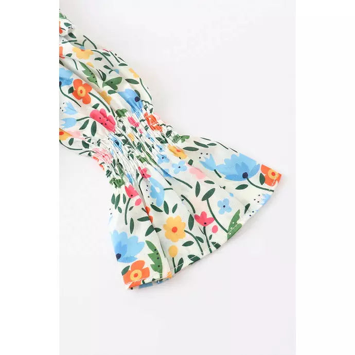 Smocked Bell Sleeve Floral Top