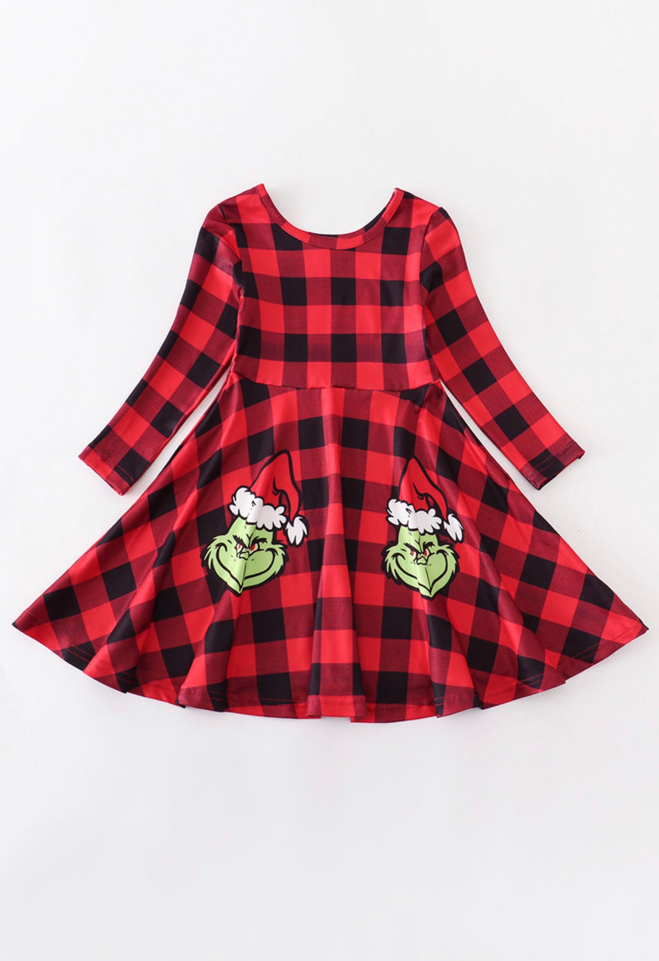 Buffalo Plaid Grinch Flare Dress