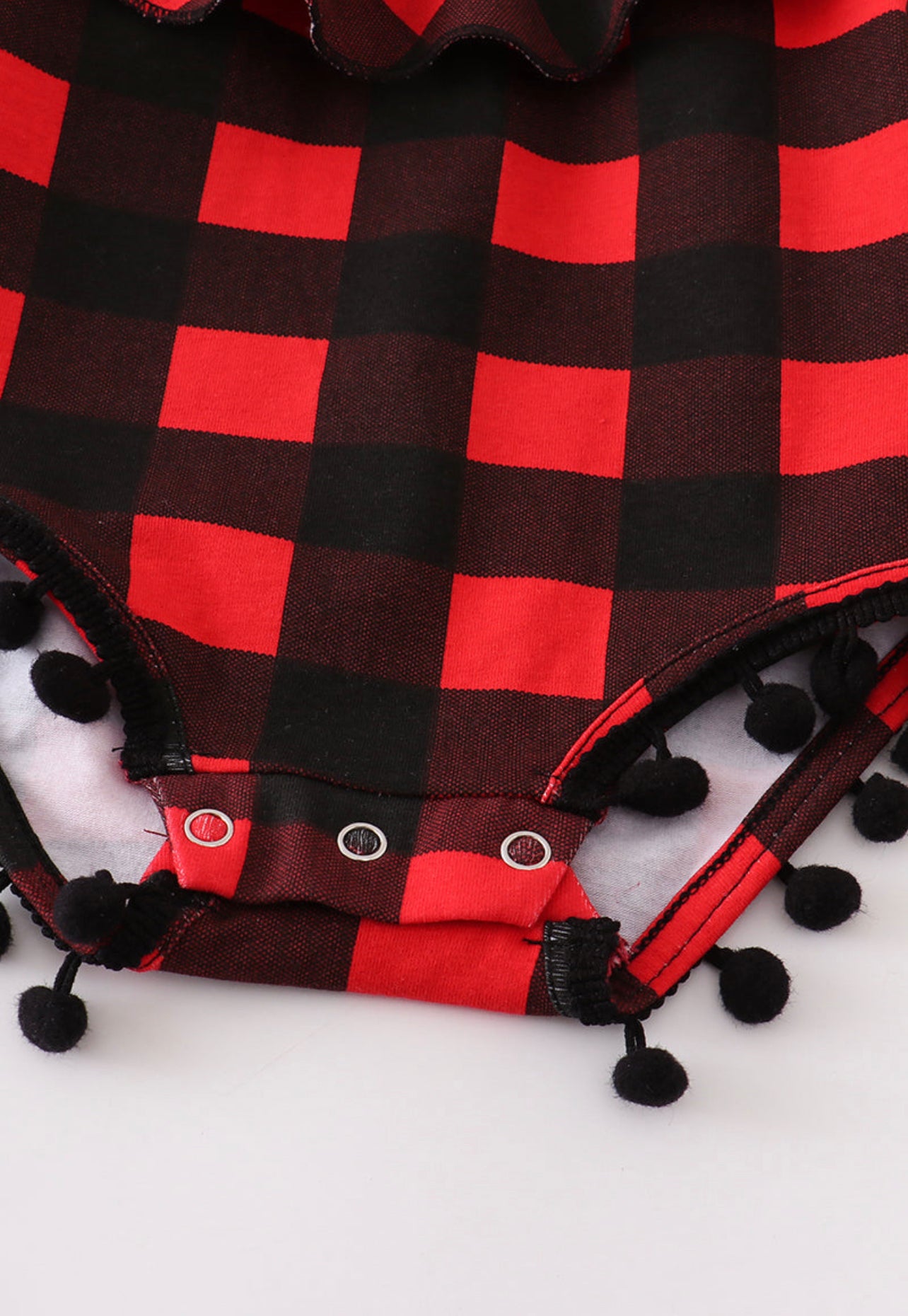 Red Plaid PomPom Romper