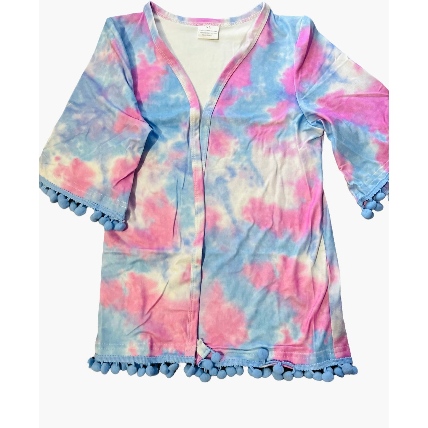 Pink/Purple Tie Dye PomPom Cardigan