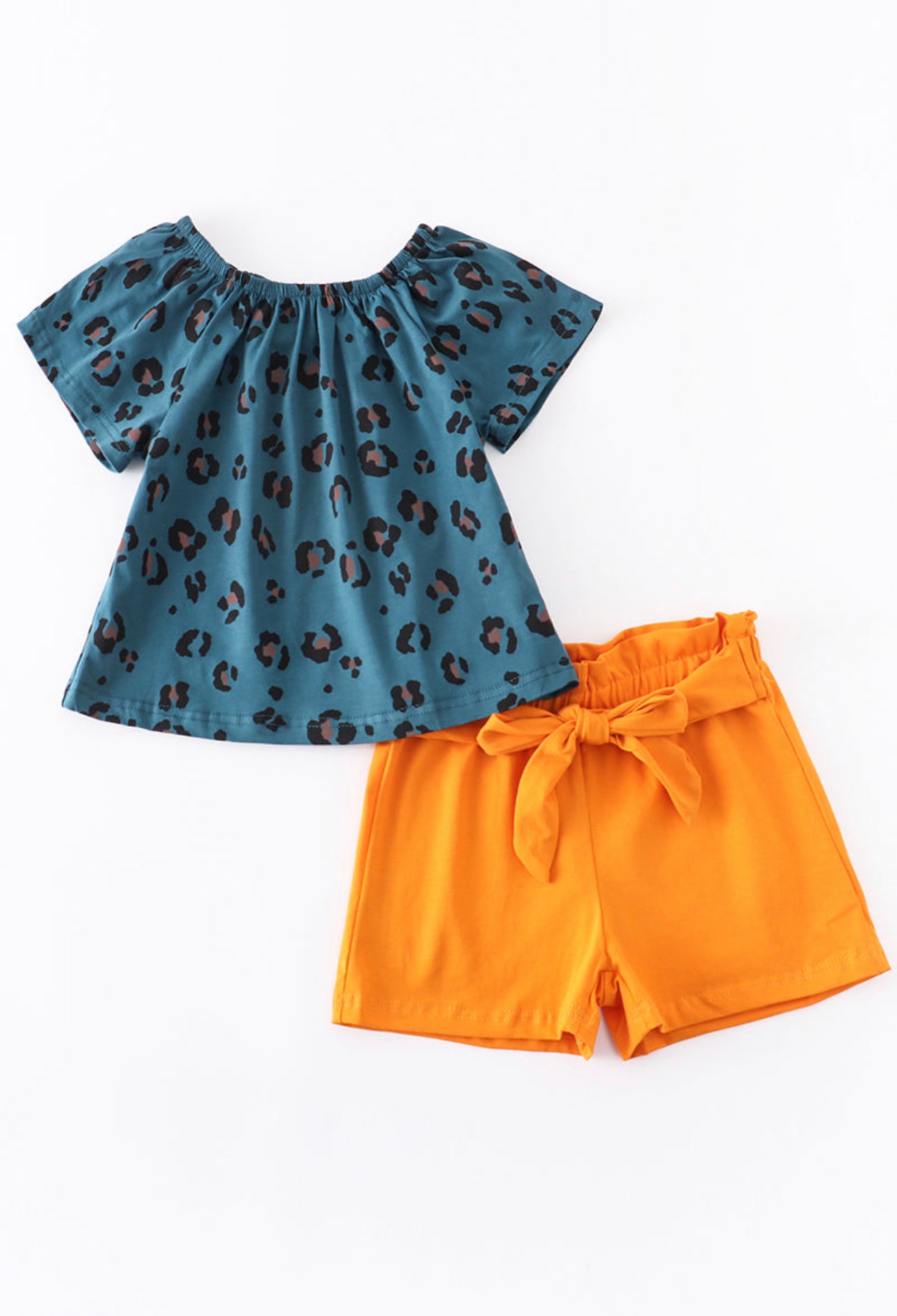 Teal Leopard Ruffle Short Set