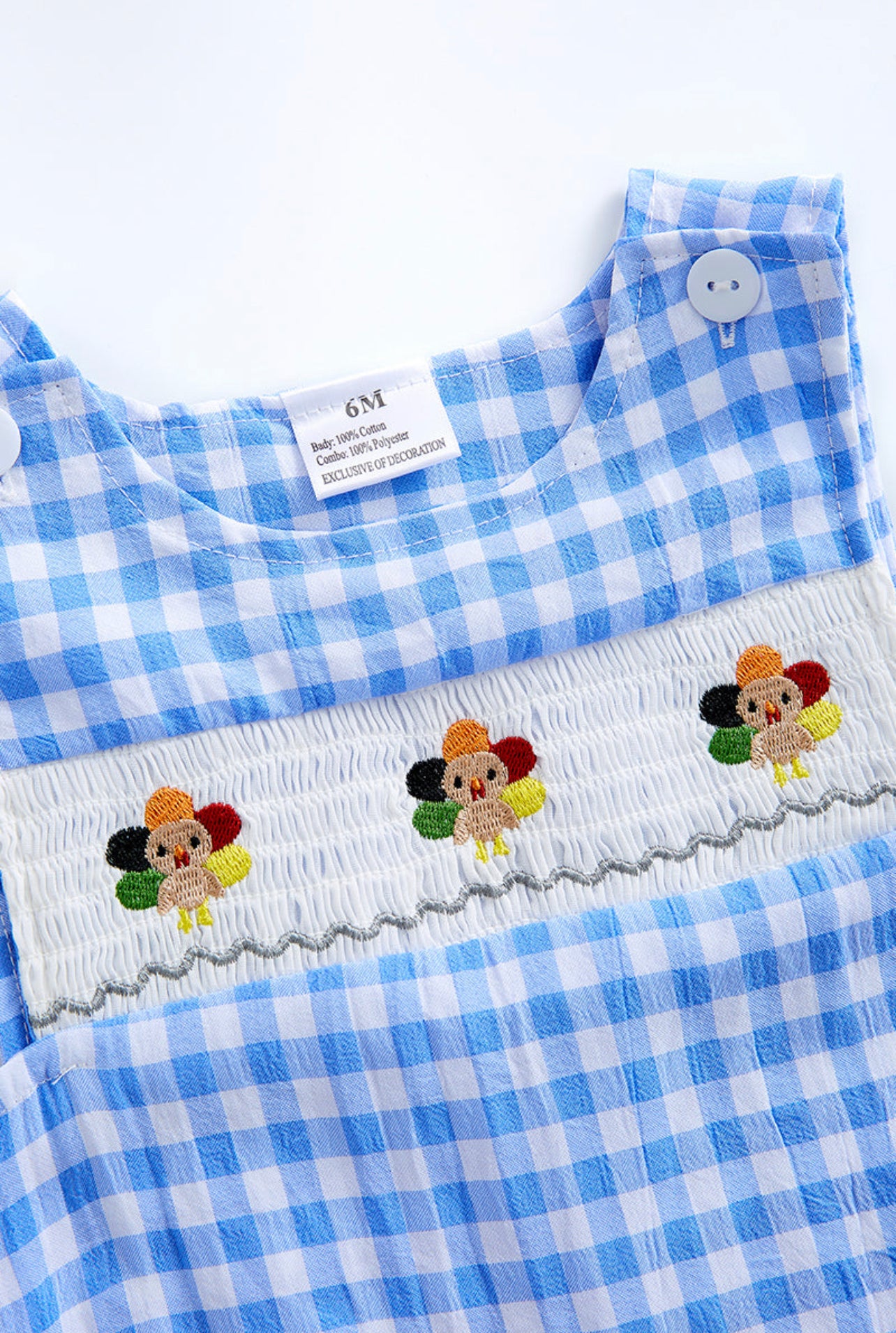 Blue Gingham Smocked Turkey JonJon