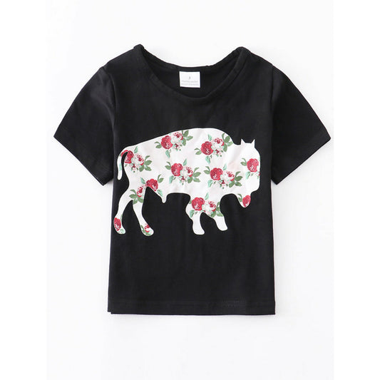 Mom & Me Black Floral Cow Shirt