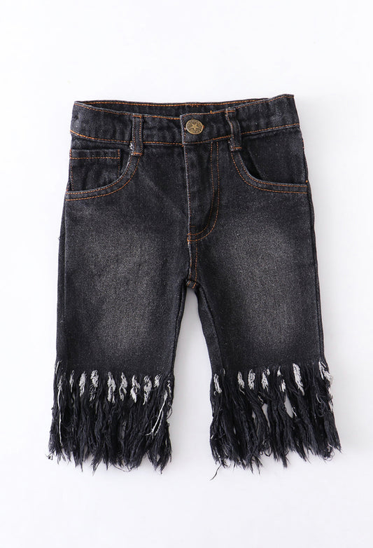 Black Tassel Crop Denim Jeans