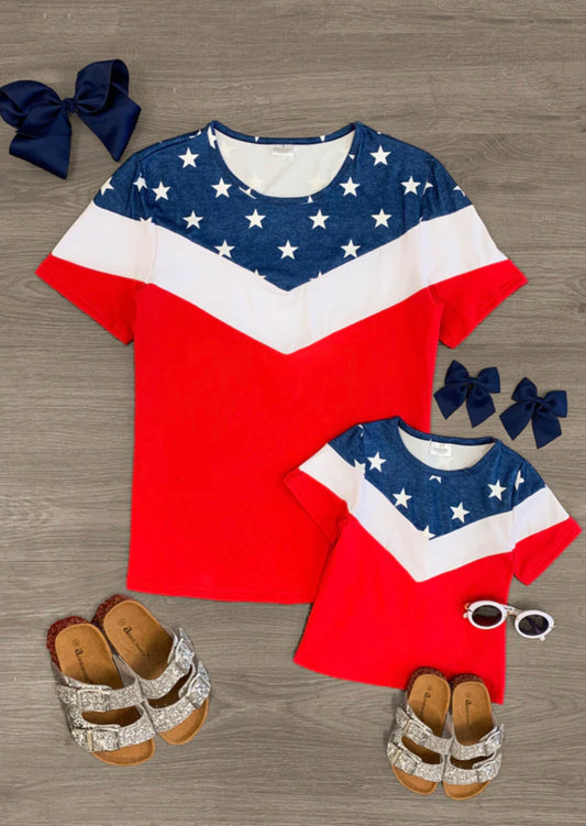 American Flag Chevron Colorblock Top