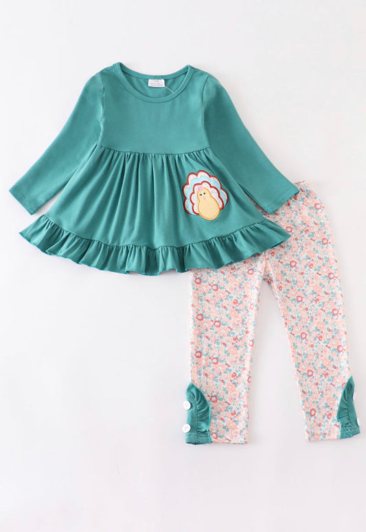 Teal Turkey Leggin Set
