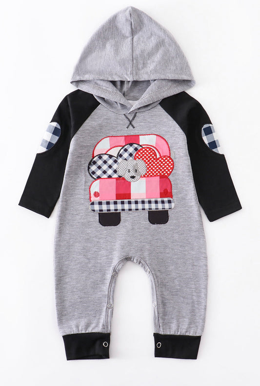 Grey Car Heart Applique Romper