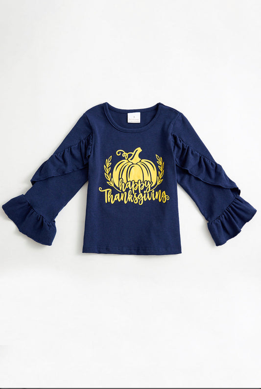 Navy Ruffle Thanksgiving Top