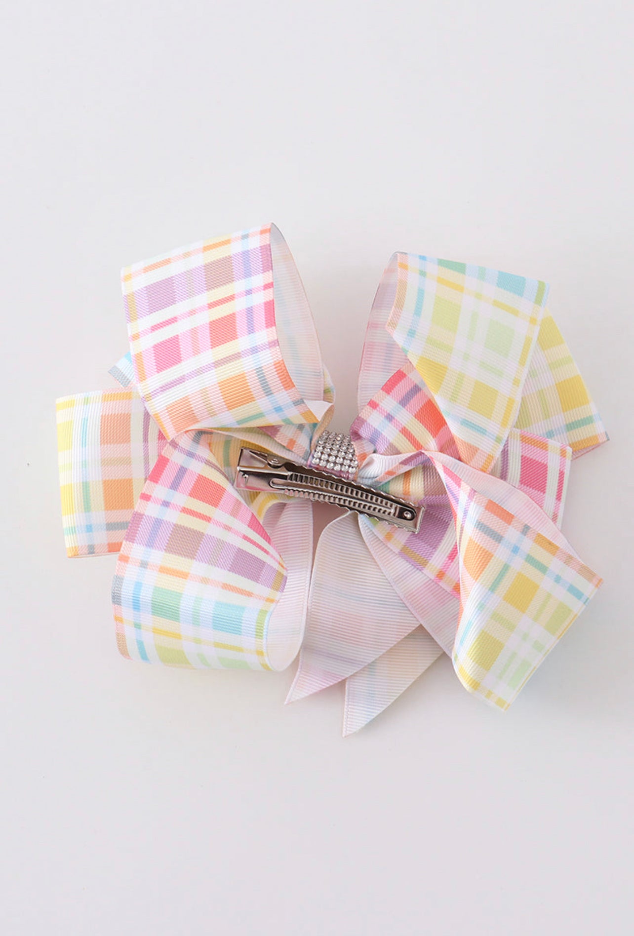 Rainbow Plaid Hair Bow