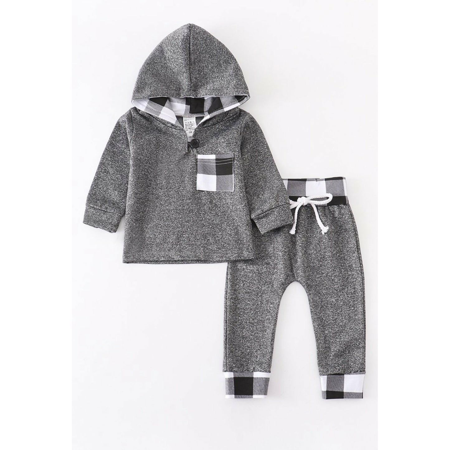 Grey/White Plaid Baby Set