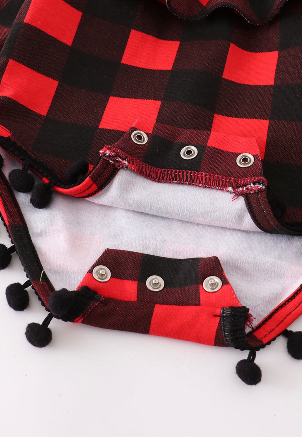 Red Plaid PomPom Romper
