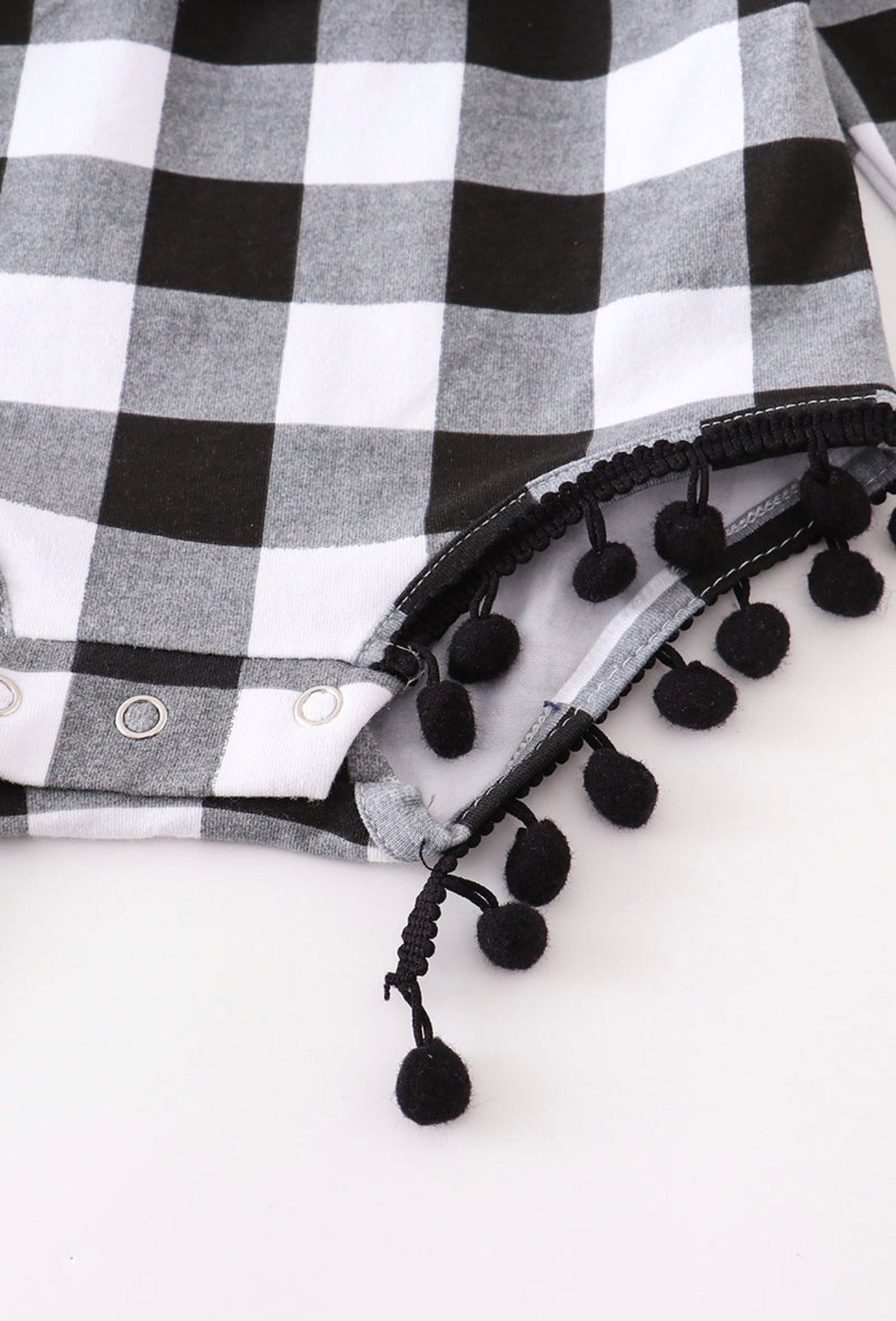 Black Plaid PomPom Romper