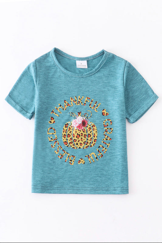 Teal Leopard Pumpkin Top