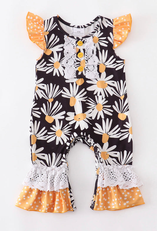 Black Daisy Ruffle Romper