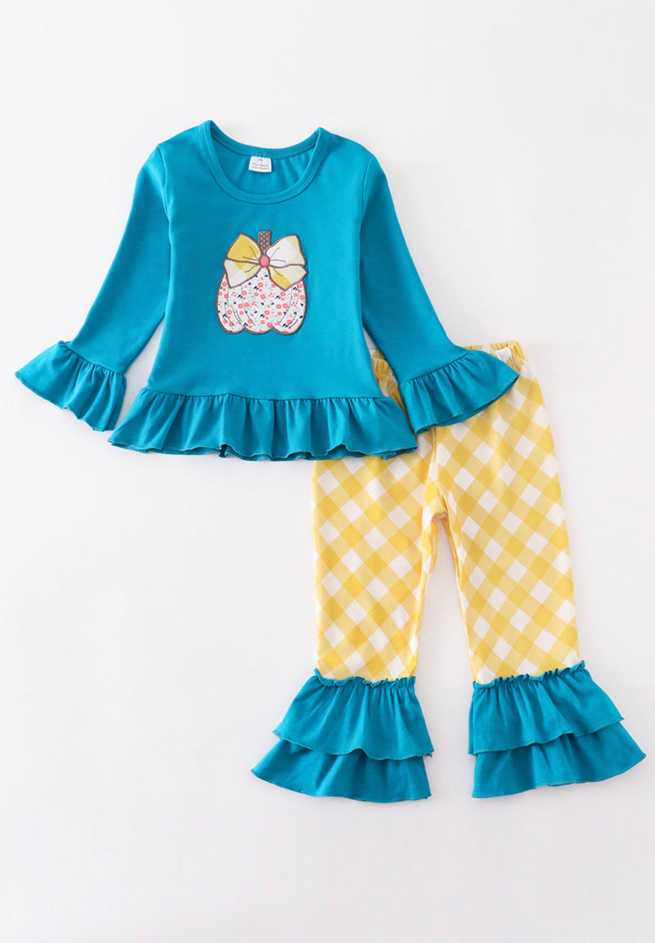 Teal/Yellow Pumpkin Applique Set